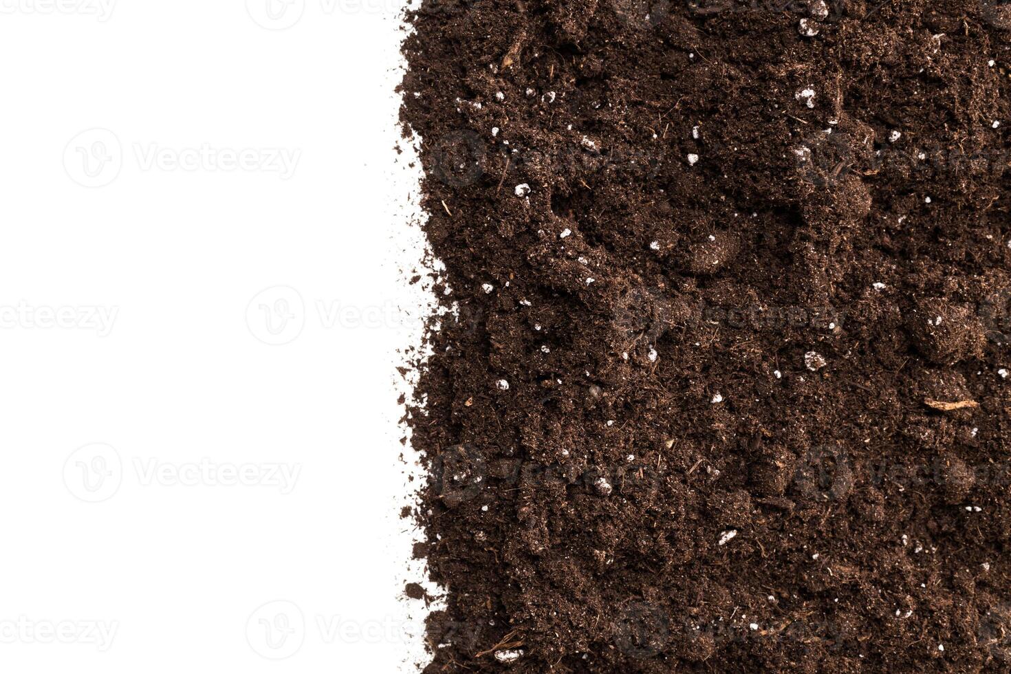 Soil or dirt section isolated on white background photo