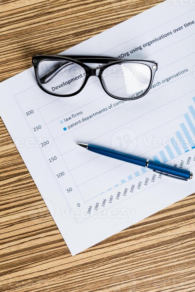 Financial paper charts and graphs on the table. photo
