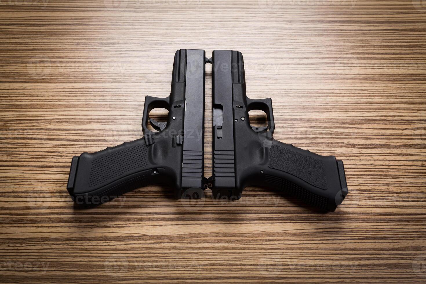 Terrorism concept. Handguns.Close up. photo