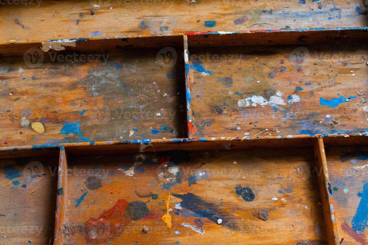 Partitioned wooden shelf photo