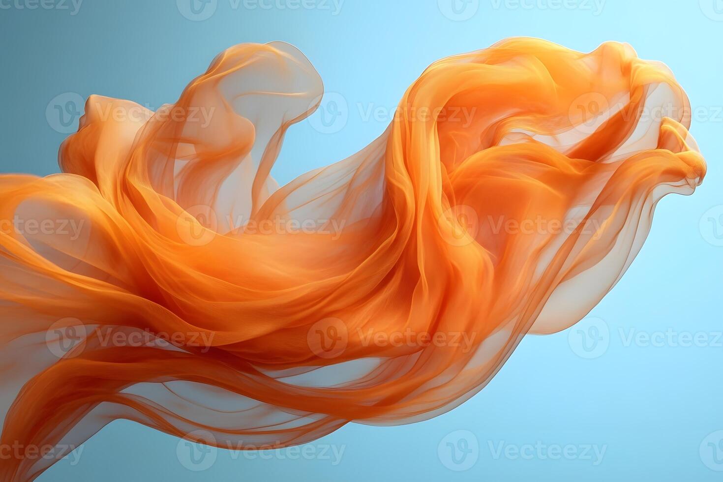 Abstract Flowing Orange Fabric Against Sky Blue Background - Perfect for Modern Art and Design Projects photo