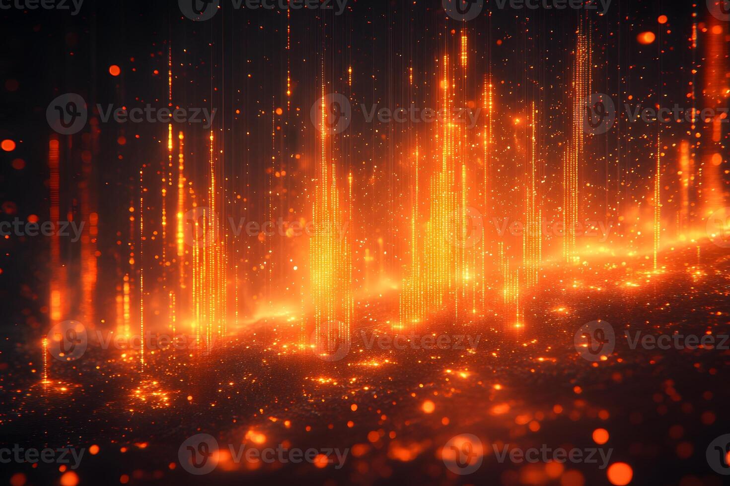 Dynamic Abstract Data Visualization with Glowing Orange Light Particles for Modern Design photo
