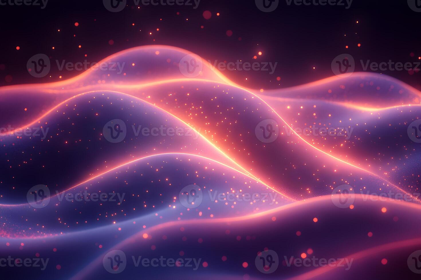 Abstract Neon Landscape with Glowing Waveforms and Particles photo