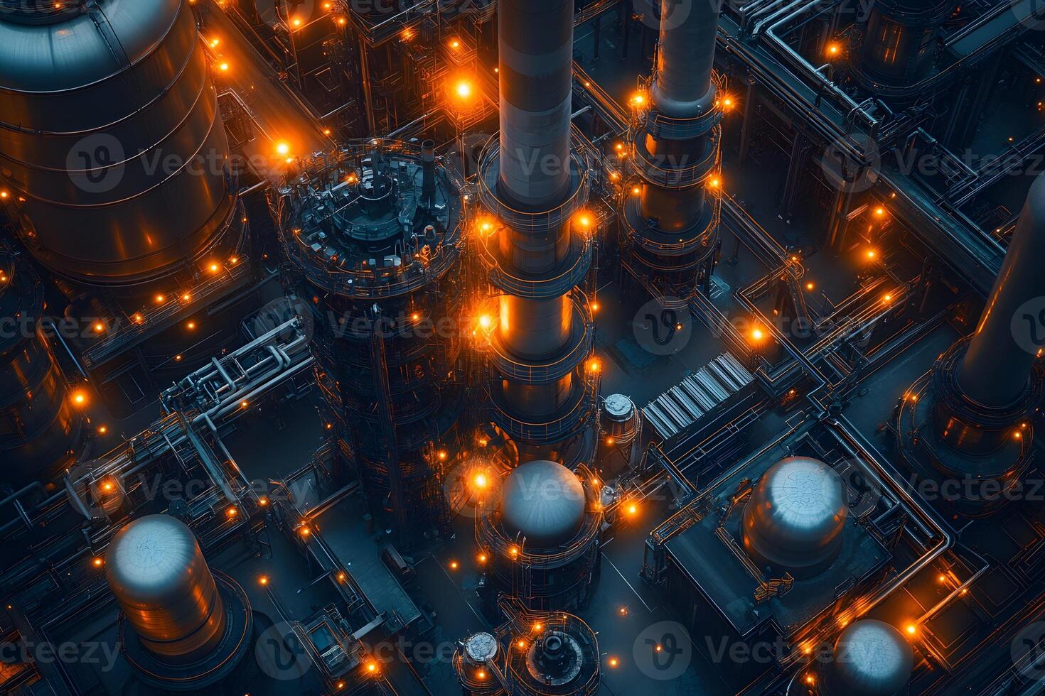 Futuristic Industrial Plant Illuminated at Night - Sci-Fi Art for Conceptual Design photo