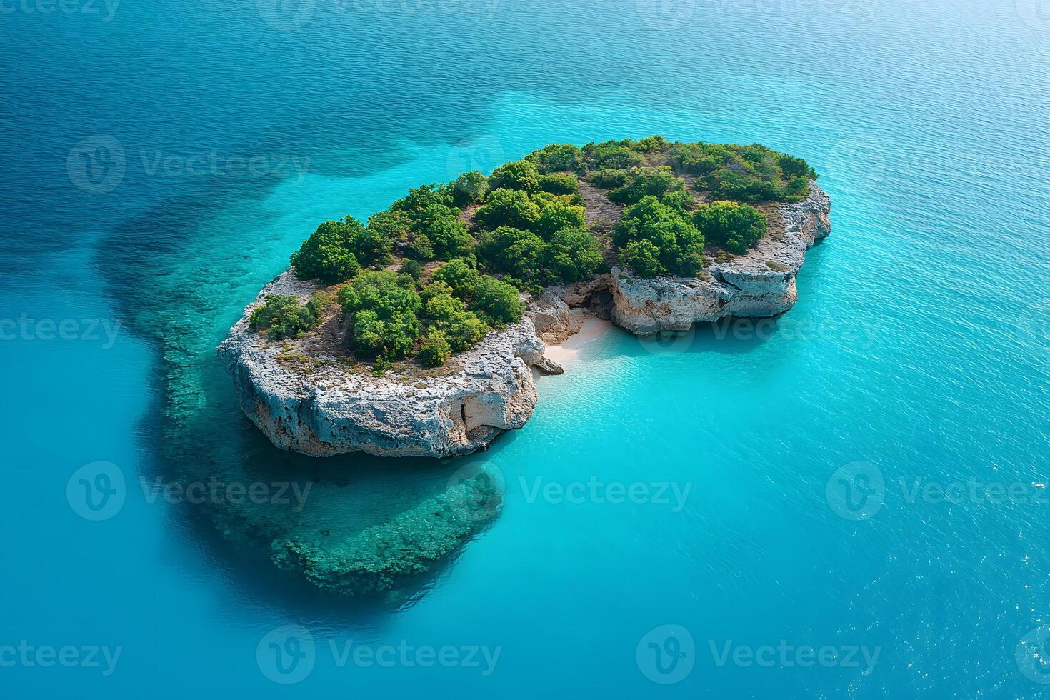 Aerial View of a Serene Island Oasis in Pristine Turquoise Waters photo