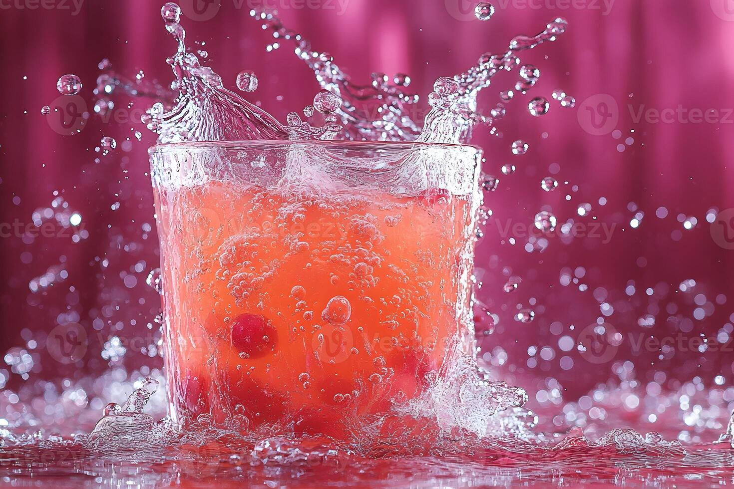 Refreshing Pink Splash Beverage with Bubbles for Summer Drink Design photo
