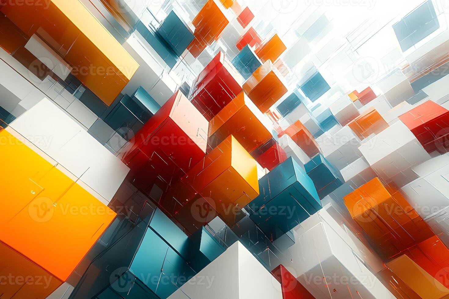 Abstract Geometric 3D Cubes Art in Orange, Blue, and White - Modern Design for Contemporary Spaces photo