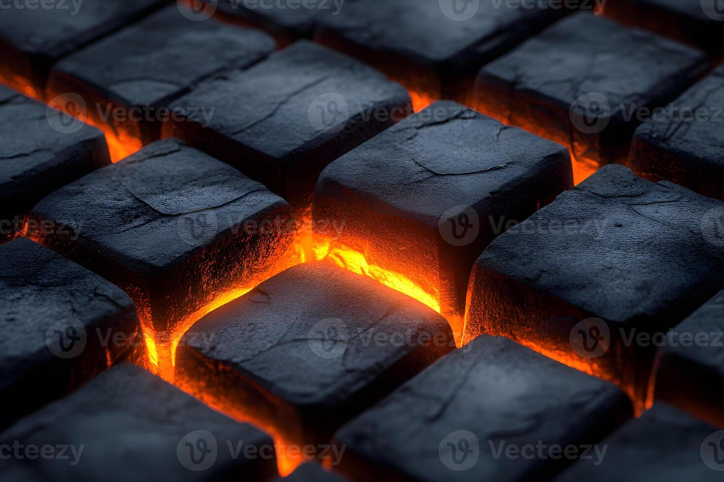 Glowing Lava Between Charcoal Black Cubes - Abstract Concept for Design and Texture Inspiration photo