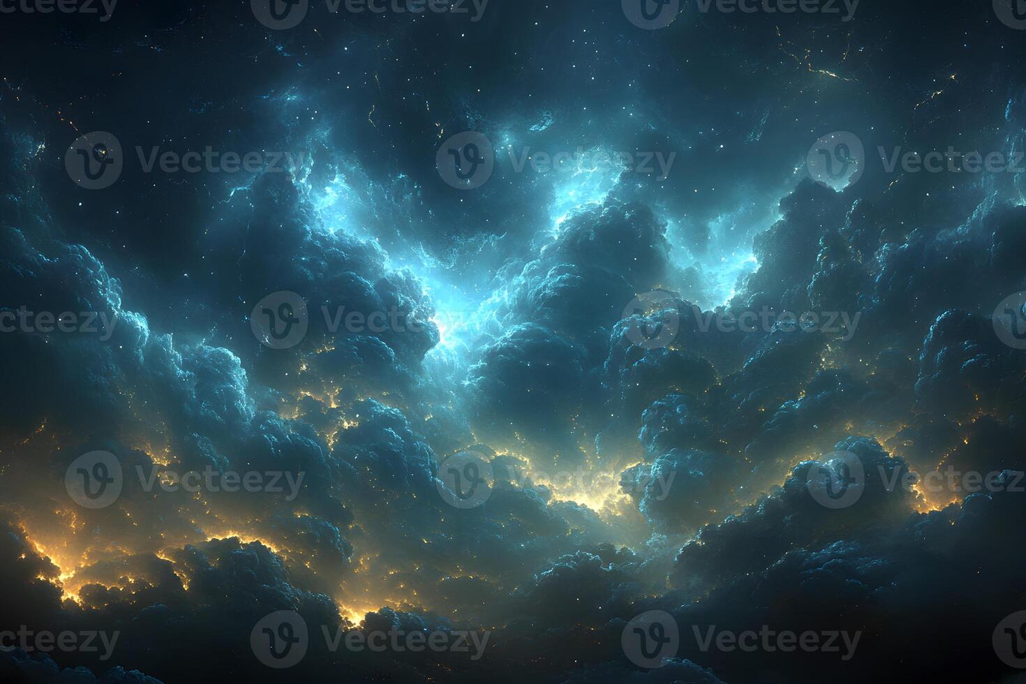 Celestial Night Sky with Glowing Clouds and Starlight for Dreamy Atmosphere Design photo