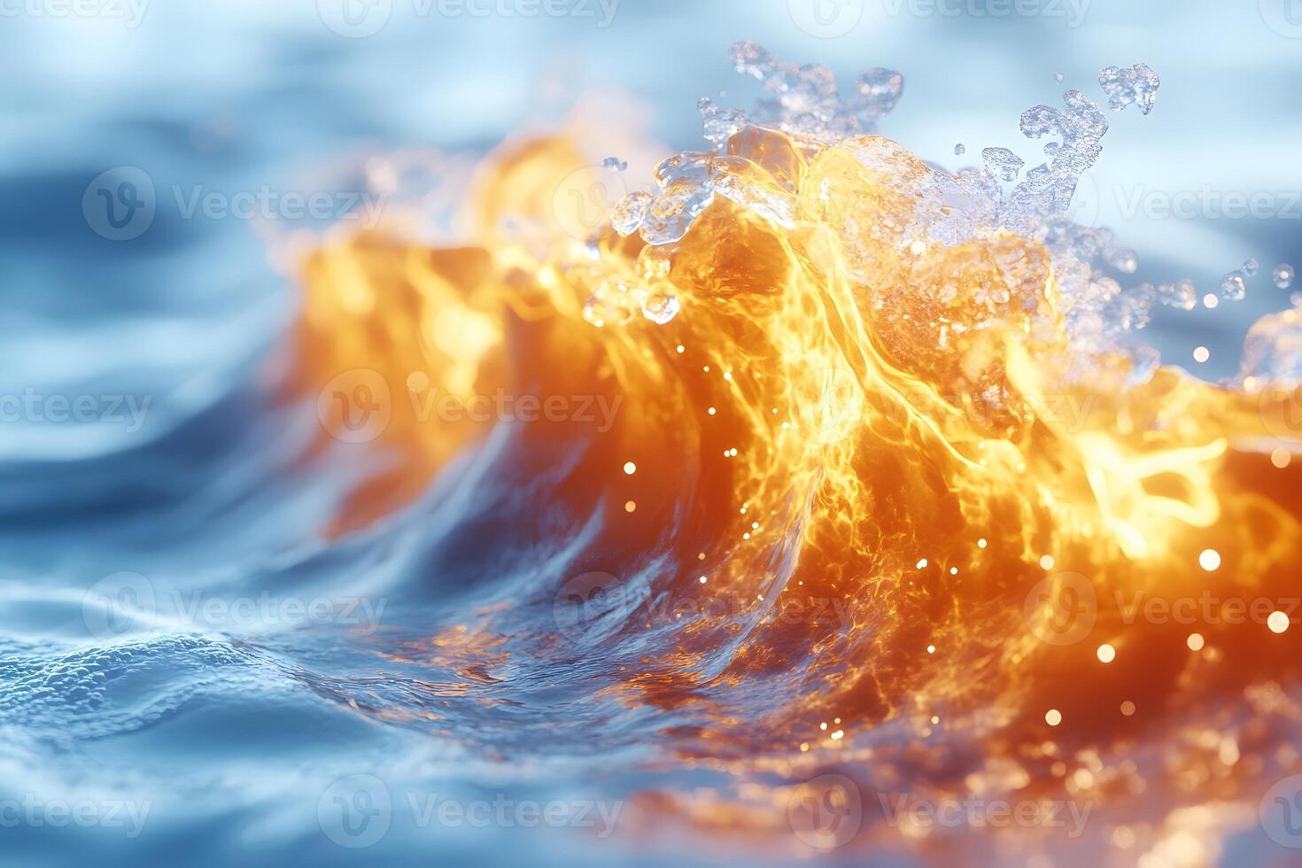Fiery Ocean Wave at Sunset - Vibrant Water Surface for Creative Design photo