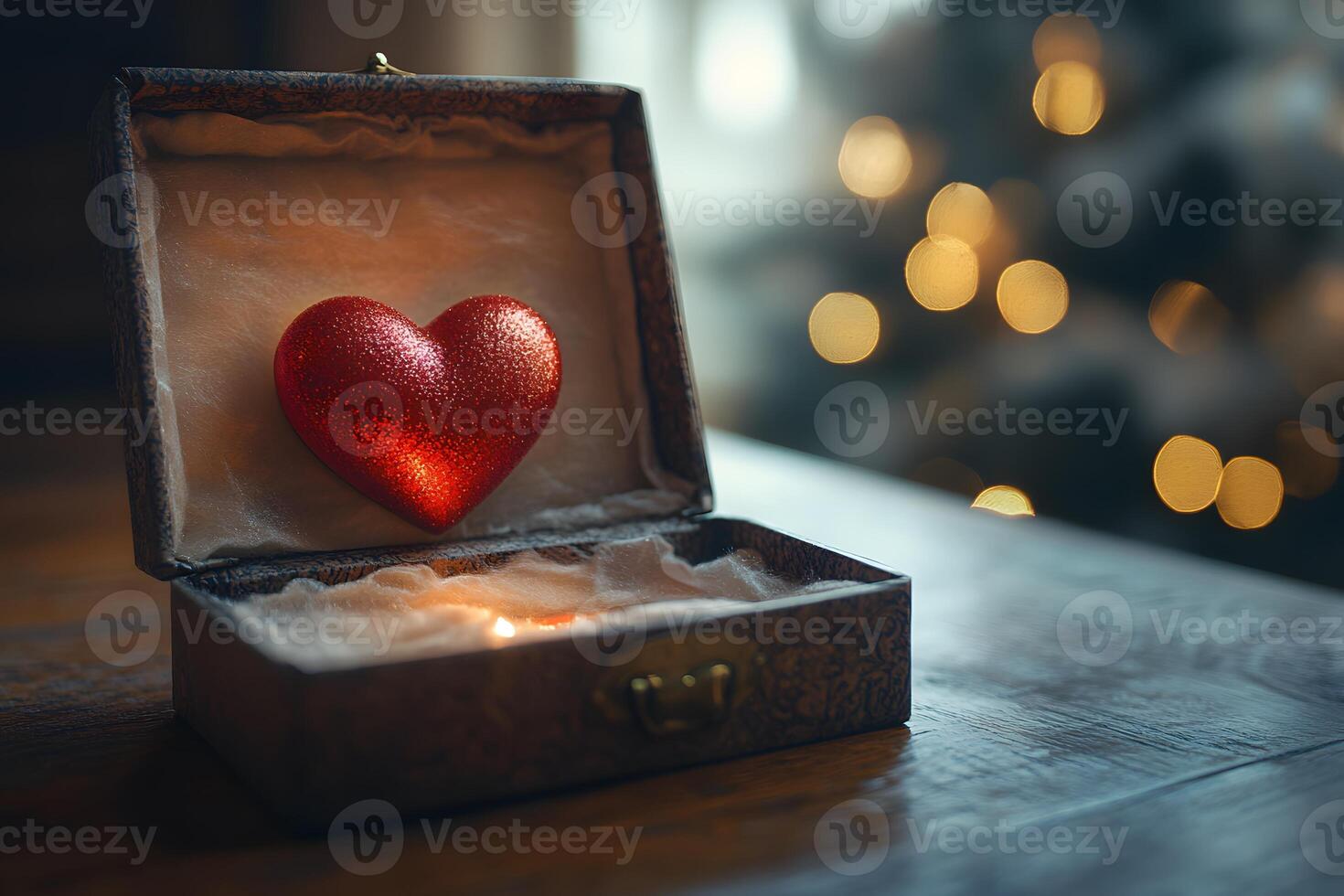 Romantic Rustic Heart Decoration in Box with Warm Bokeh Background - Perfect for Valentine's Day Gifts photo