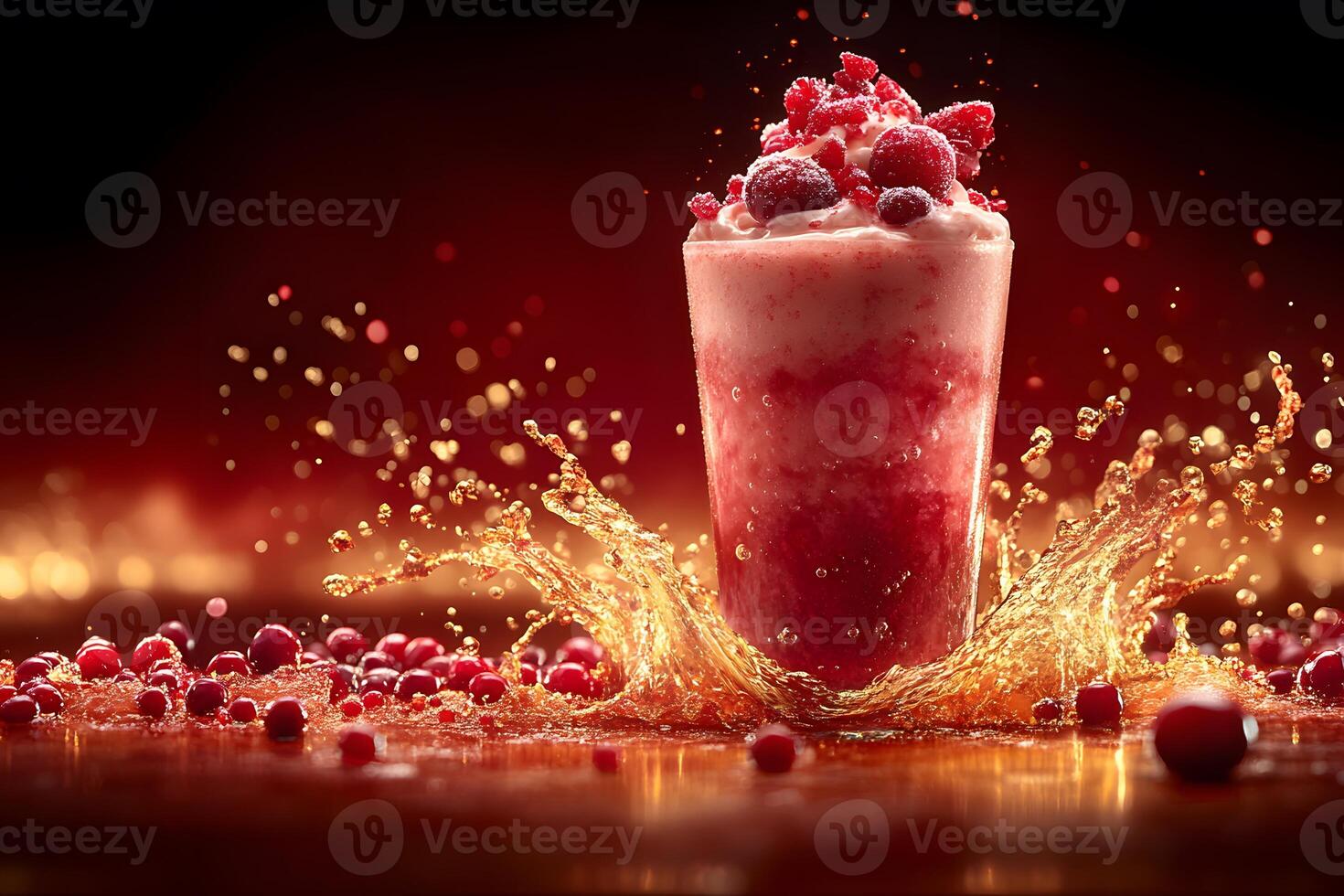 Refreshing Berry Smoothie Splash with Fresh Raspberries and Cranberries photo