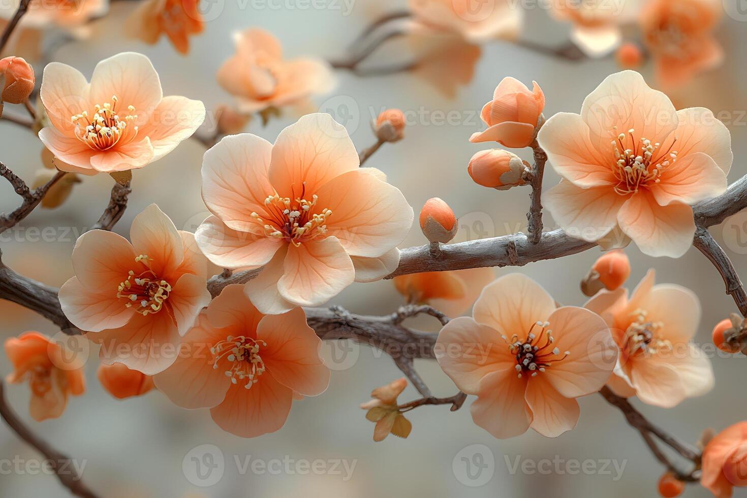 Peach Blossom Branches in Full Bloom Nature's Spring Serenity for Poster or Print Design photo