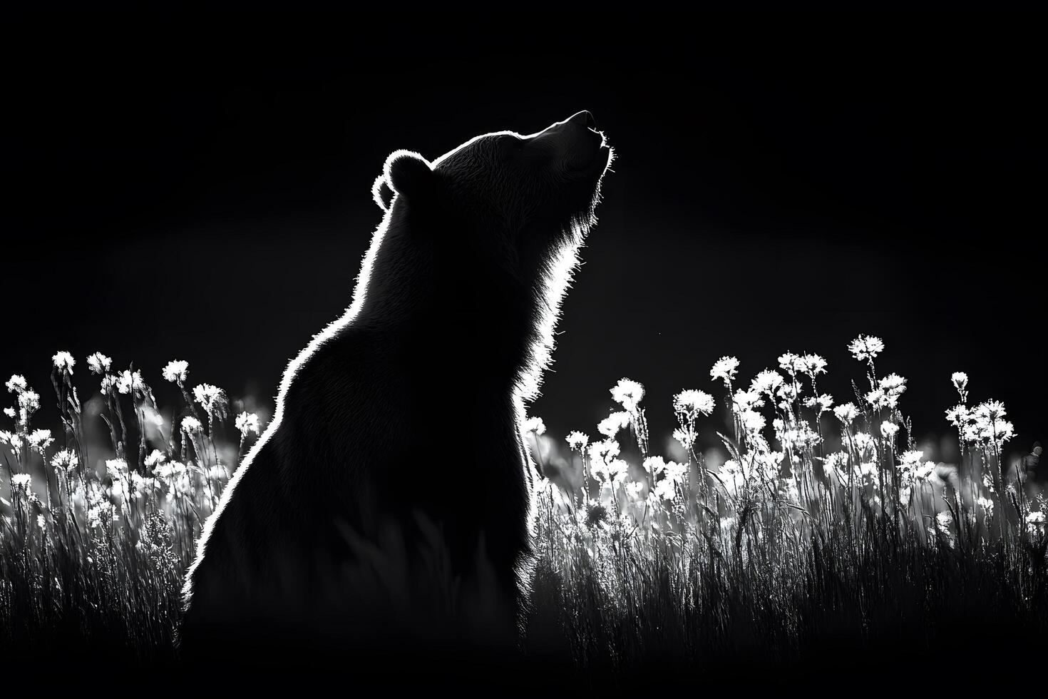 Silhouette of a Bear in Meadow Backlit by Sunlight - Nature and Wildlife Concept for Posters photo