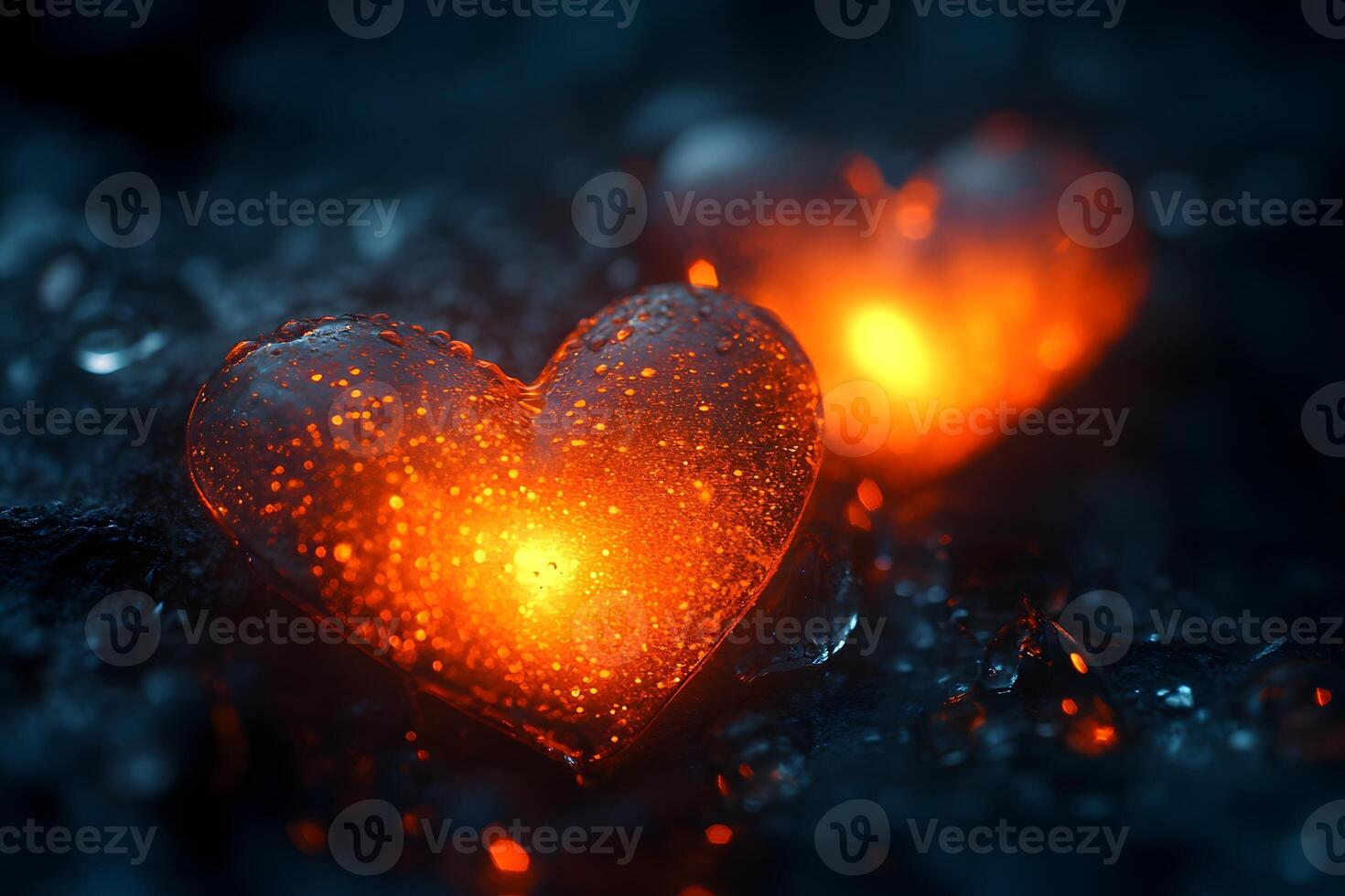 Glowing Heart-Shaped Objects Against Dark Background for Romantic Design photo