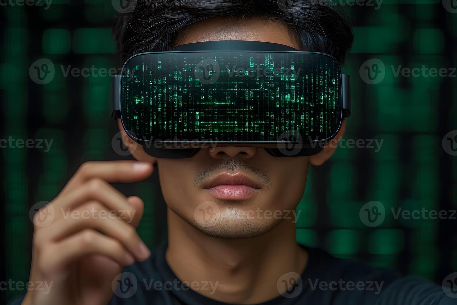 Virtual Reality Experience with Digital Matrix Overlay for Innovative Technology Concepts photo