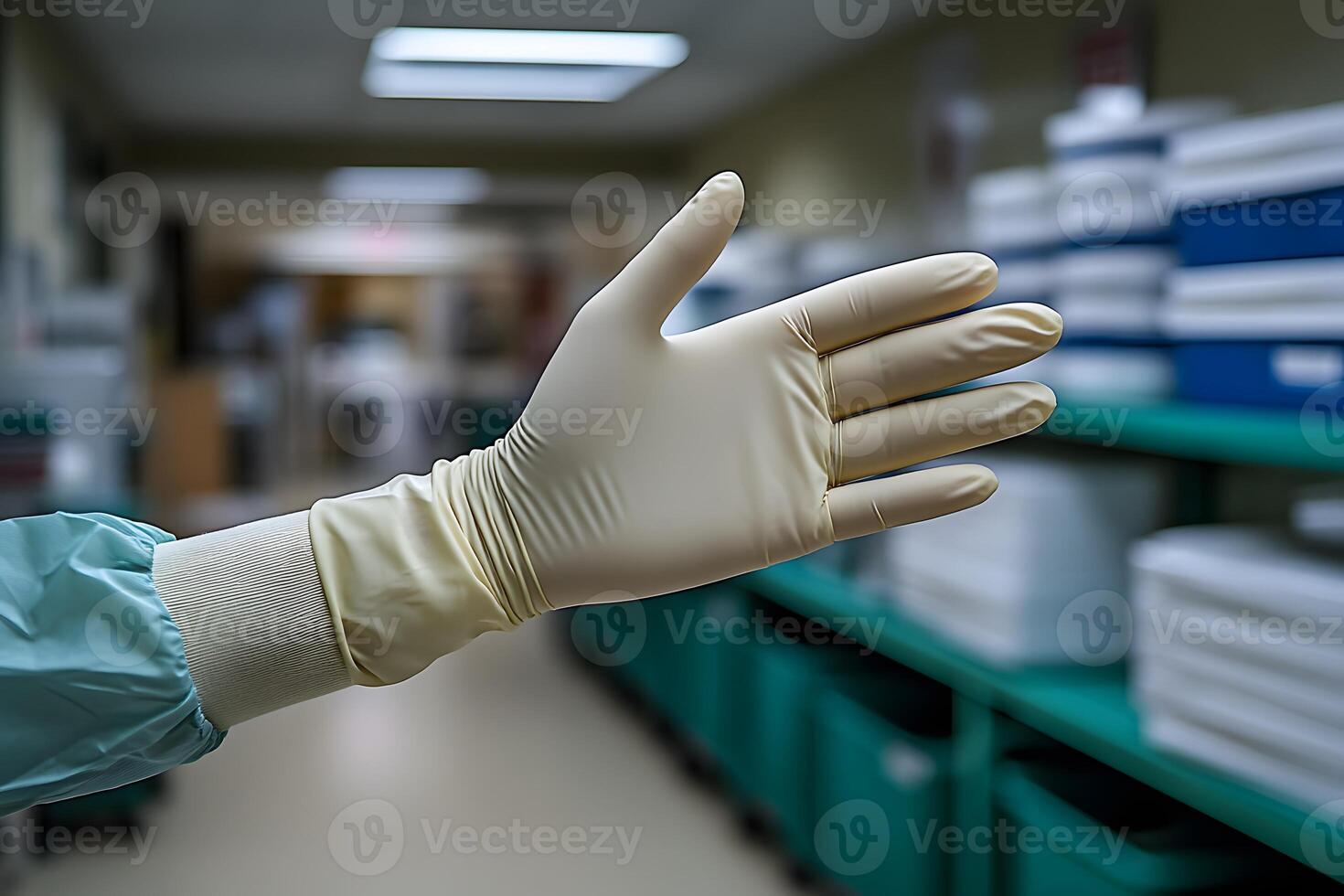 Healthcare Safety Gloved Hand in Hospital Environment for Medical Protection Concept photo