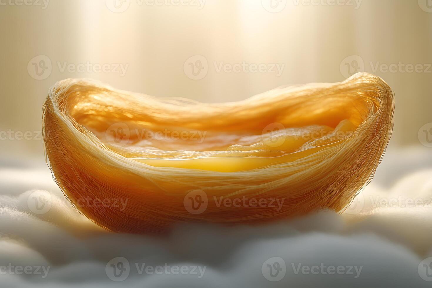 Golden Pastry Nest with Cream Filling on Soft Cloud-Like Surface photo