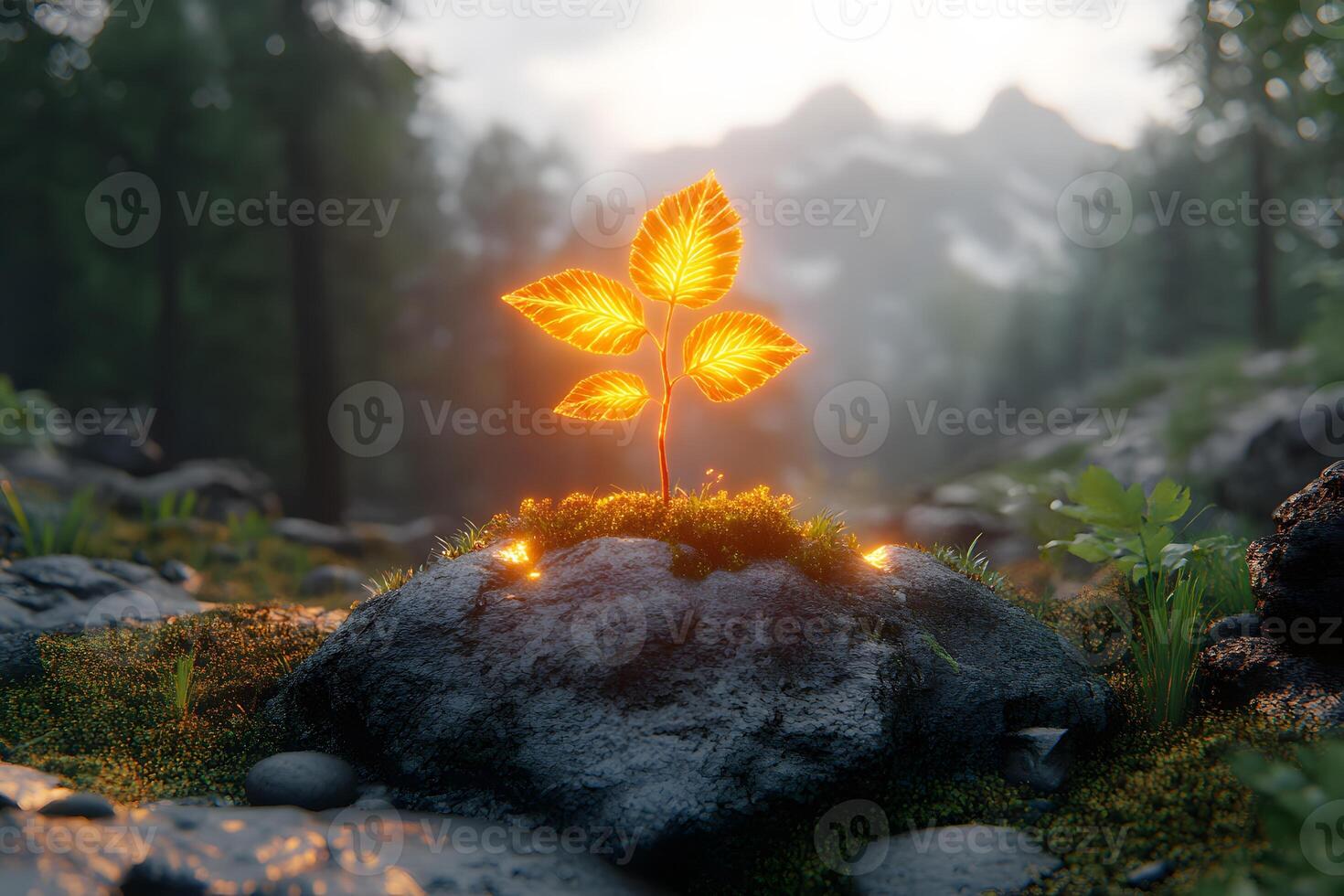 Magical Glowing Plant in Enchanted Forest Setting for Nature Inspiration photo
