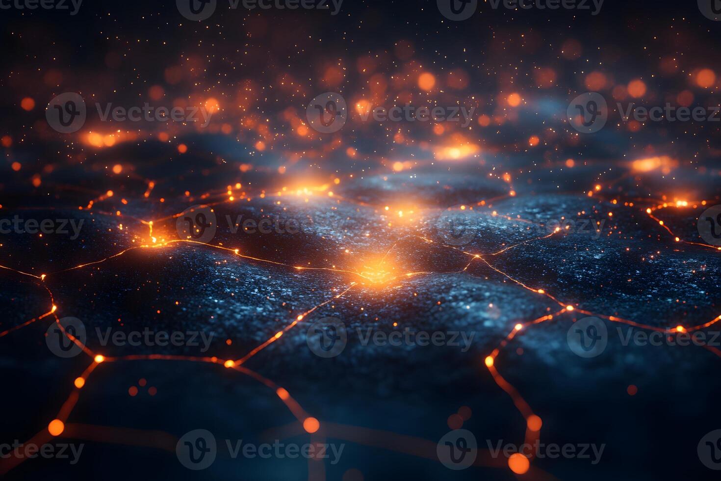 Abstract Digital Network with Glowing Orange Connections for Futuristic Tech Design photo