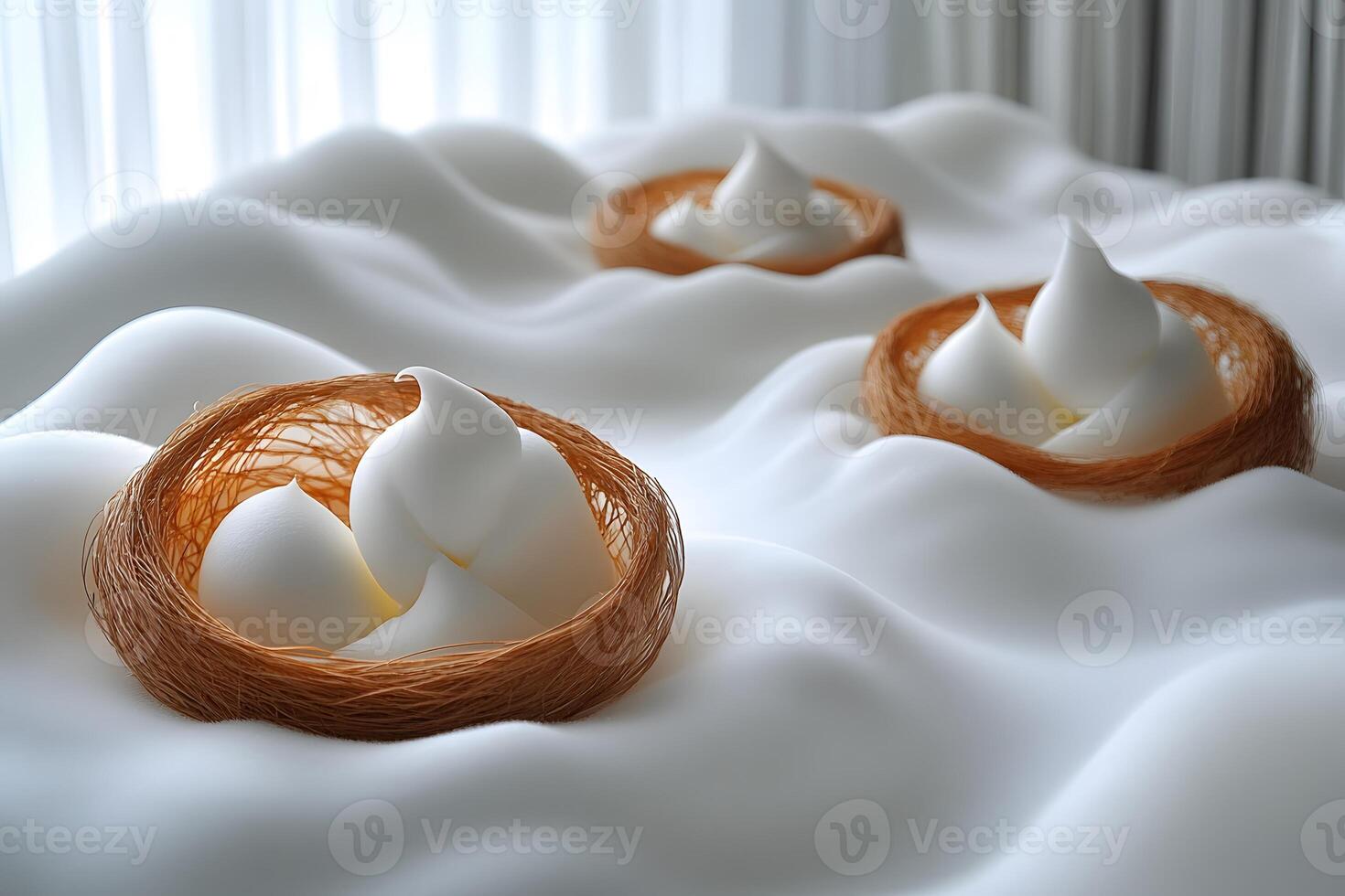 Elegant Meringue Dessert Display with Edible Nest Design for Culinary Art and Presentation photo