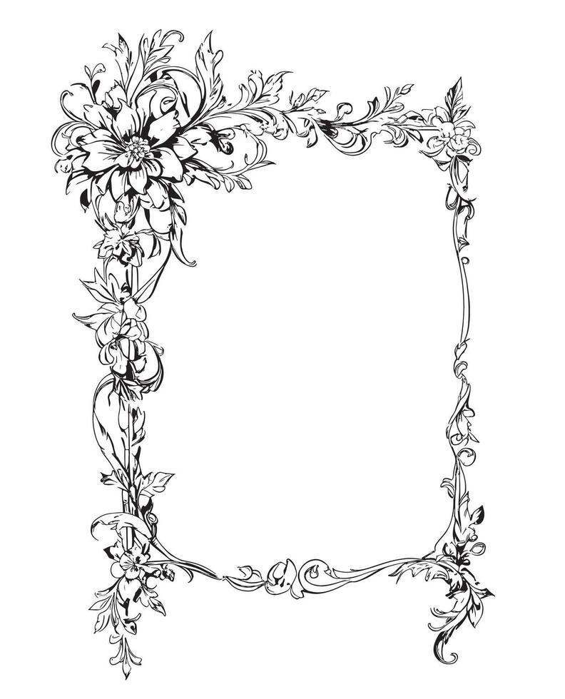 Elegant Line Art Flower Frame Minimalist and Stylish Floral Border Design Featuring Delicate Line Drawings of Flowers, Perfect for Invitations vector