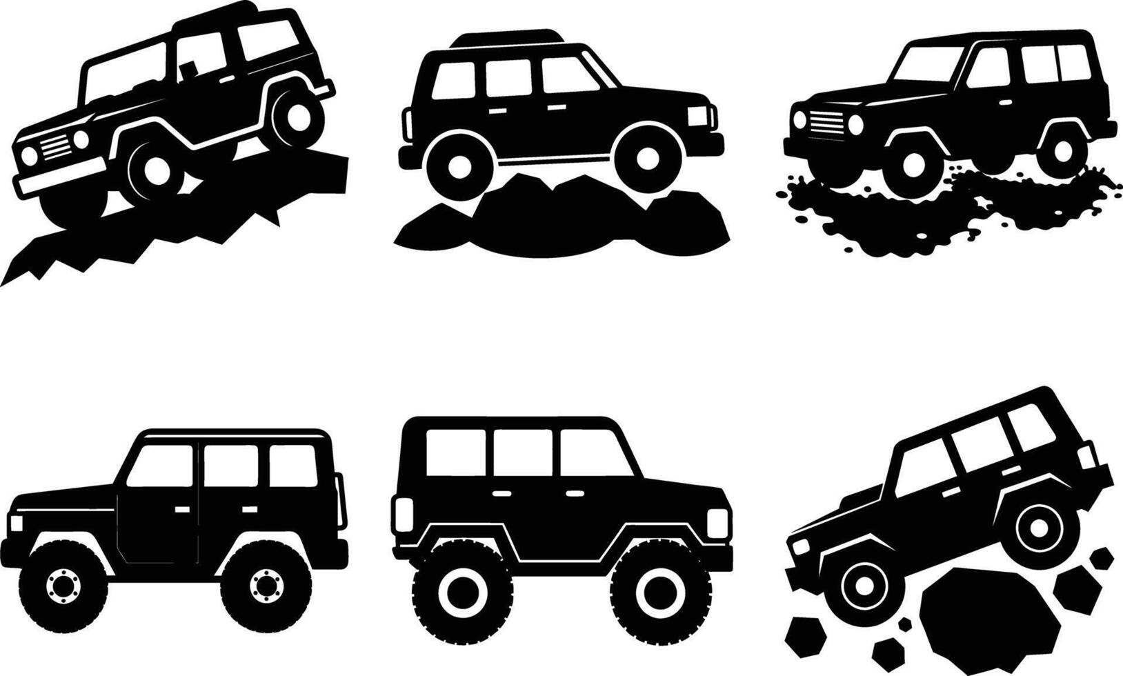 Sturdy SUVs silhouettes designed for challenging terrains vector