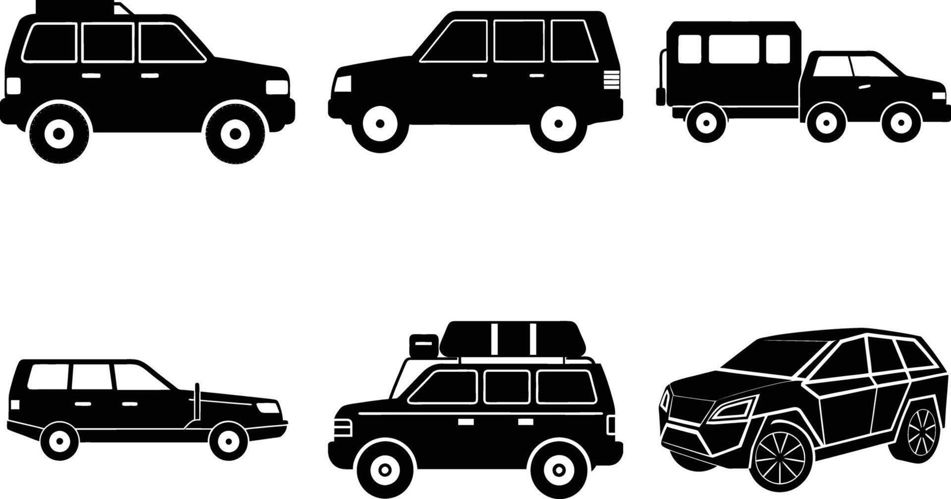 Diverse family SUVs silhouettes on white background vector