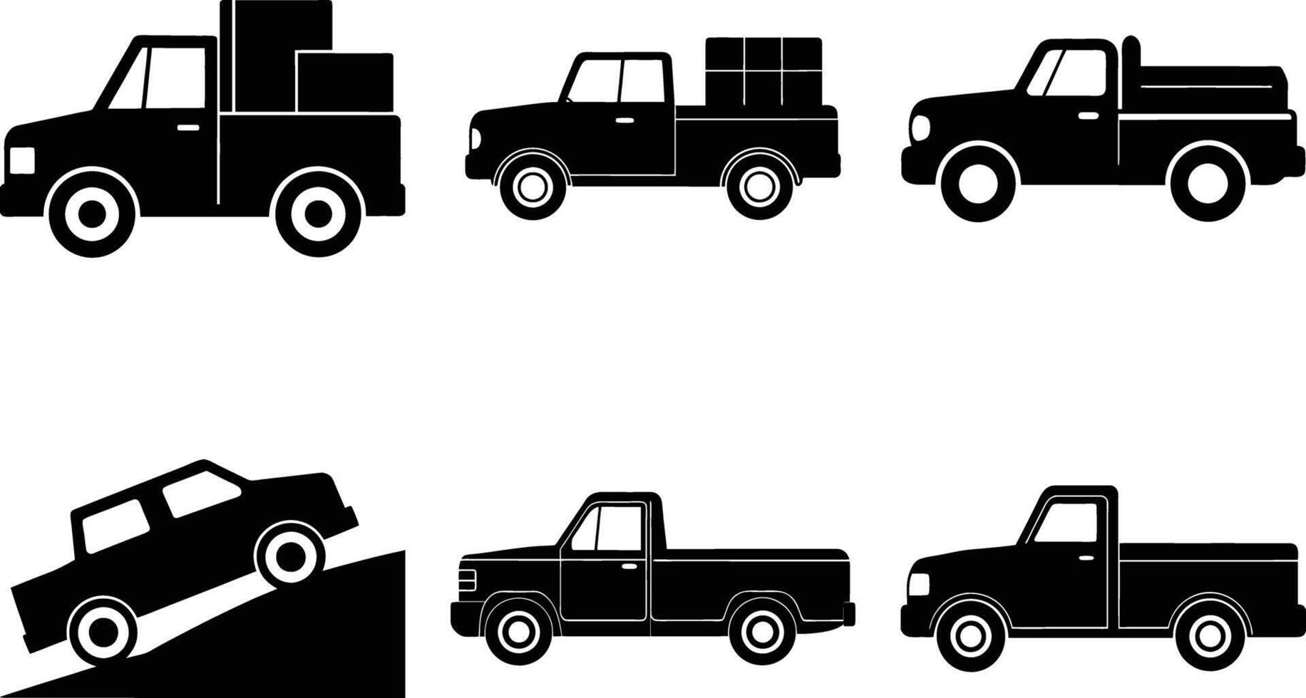 Pickup truck silhouette featuring dynamic curves on white vector