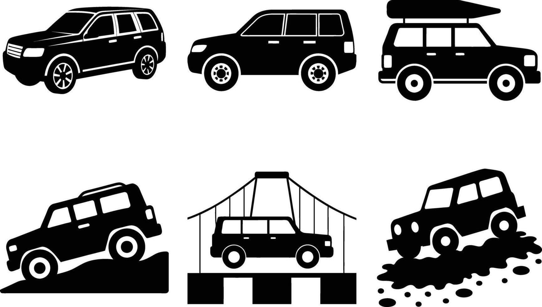 SUV silhouettes highlighting off road adventure capabilities vector