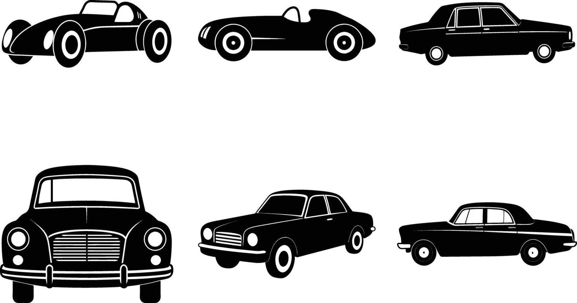 Classic automobiles illustrated with retro flair on white background vector