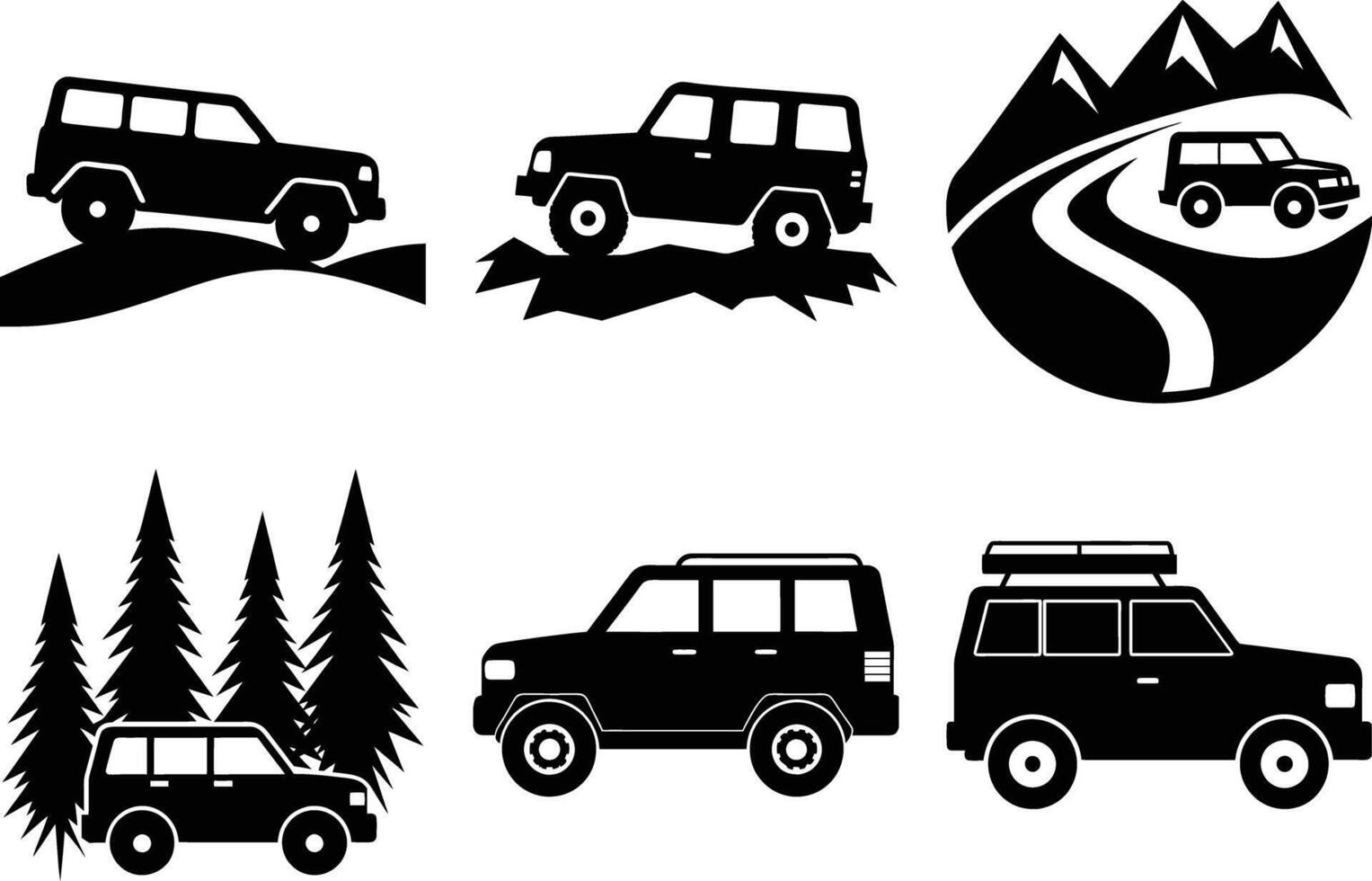 Rugged off road SUVs collection for adventures vector