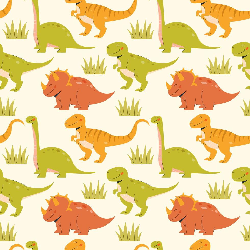 Funny dinosaurs seamless pattern on light background vector