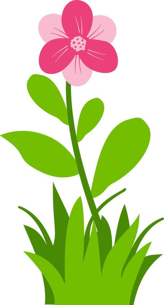 blooming pink flowers with green leaves and grass, perfect for nature, spring, and floral design projects. Ideal for clipart, decorative art, and botanical themes. vector