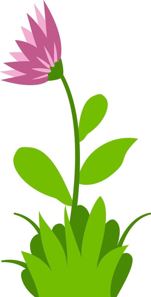 A vibrant depiction of purple flowers with fresh green leaves and grass, suitable for spring, garden, or floral design projects. vector