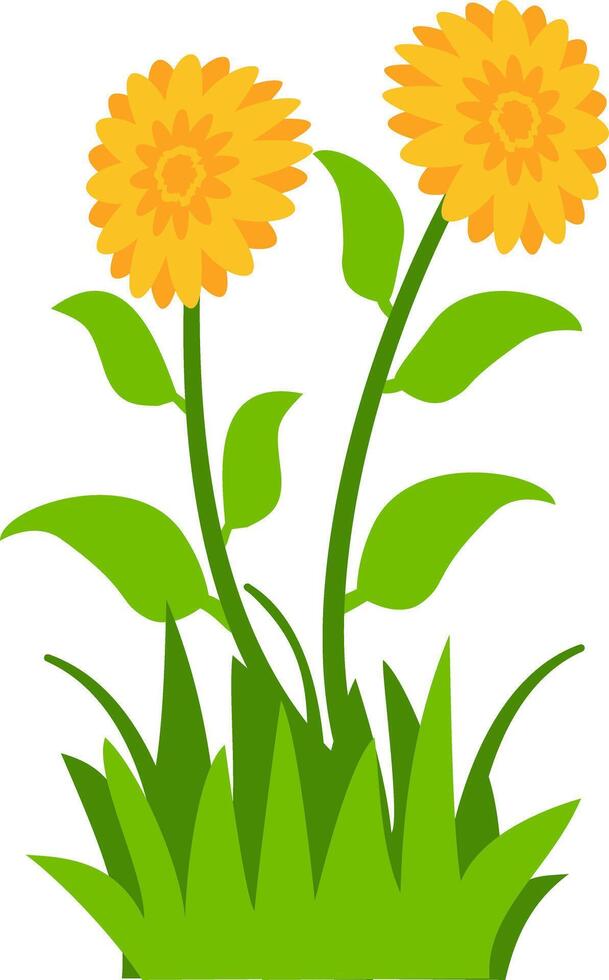floral illustration featuring yellow blossoms, green leaves, and grass, great for nature-inspired decorative projects. vector