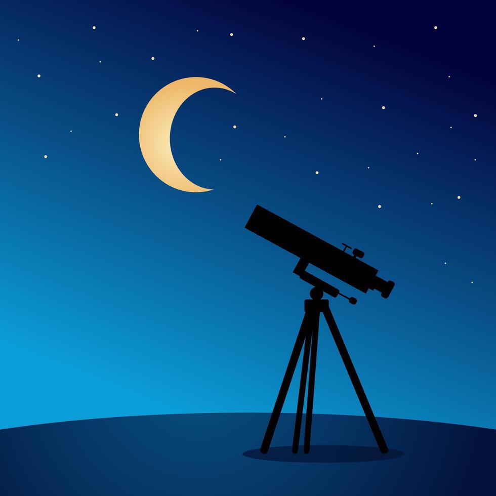 Using Telescope for Moon and Stargazing Minimal Silhouette Design vector