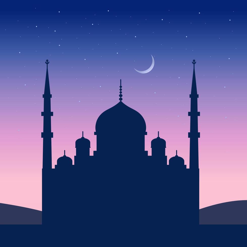 Silhouette Mosque in the Evening Minimal Ramadan Design vector