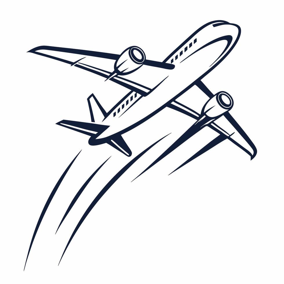 Black outline airplane on white background . vector