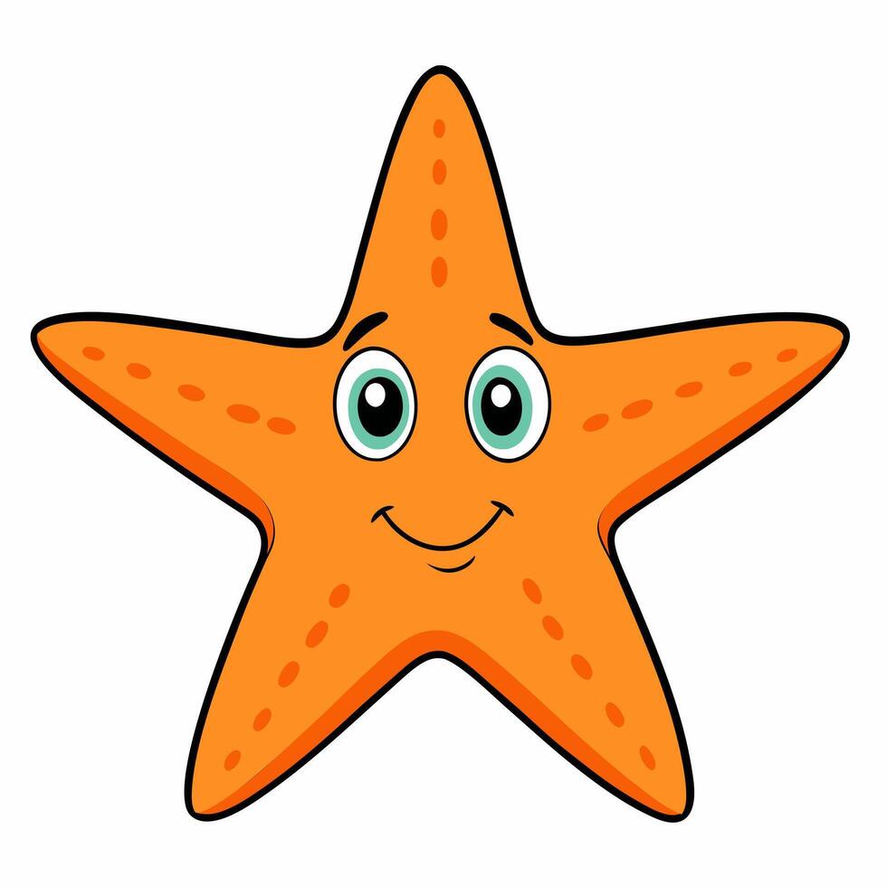Beautiful cartoon starfish isolated on white background. Front view. vector