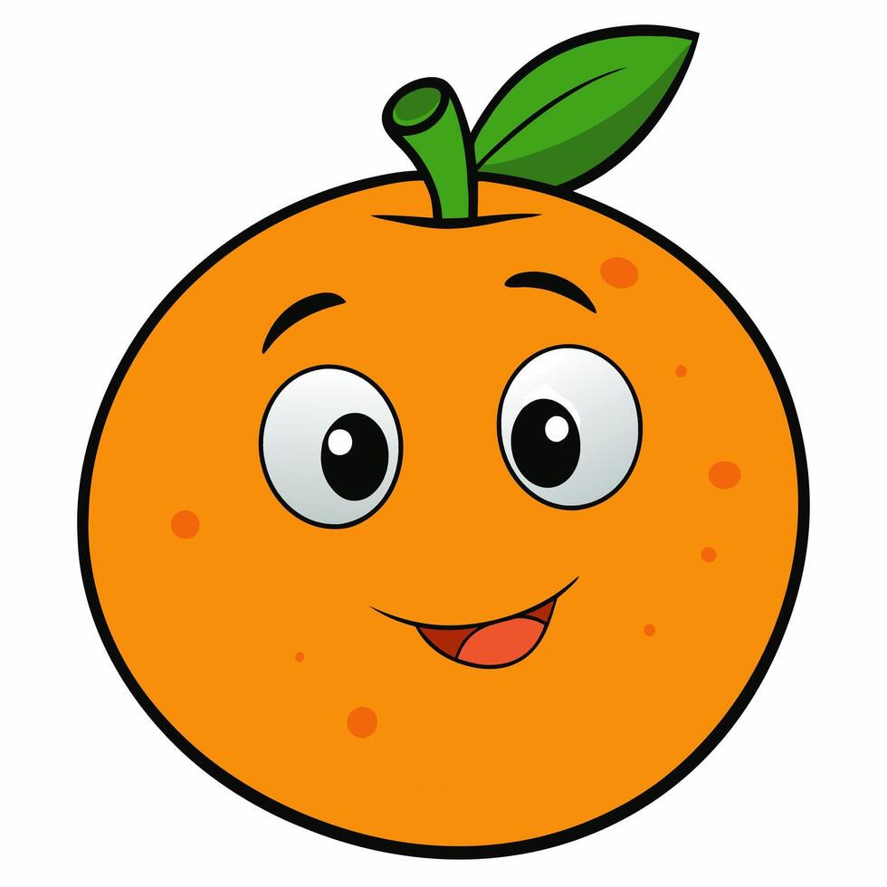 Cute cartoon fruit orange isolated on white background. Front view. vector