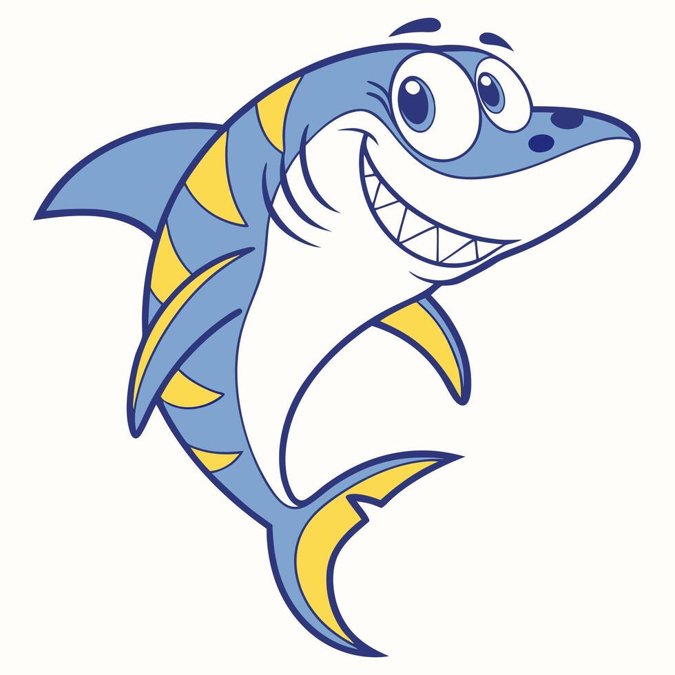 Cartoon shark isolated on white background. Side view. vector