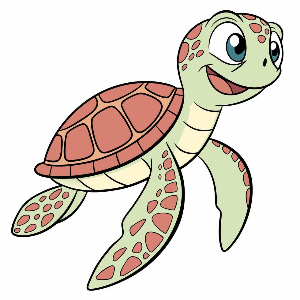 Cute cartoon turtle isolated on white background. Side view. vector