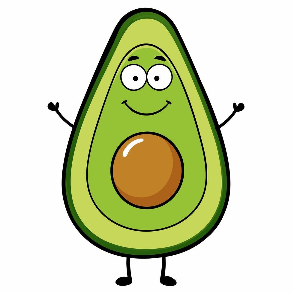 Cute cartoon avocado isolated on white background. Side view. vector