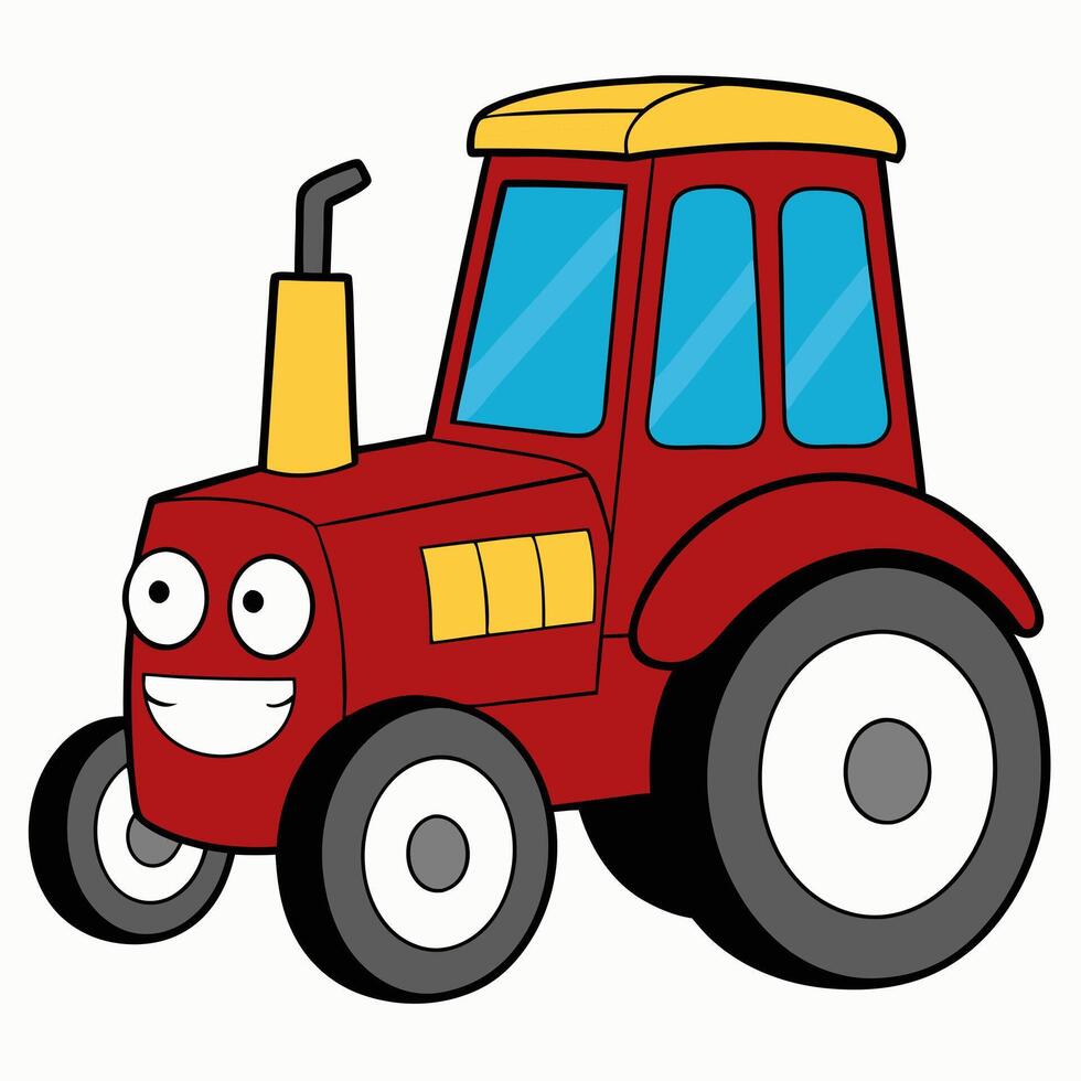 Red tractor on white background, flat isolated illustration of tractor, icon of farm transport, art for children vector
