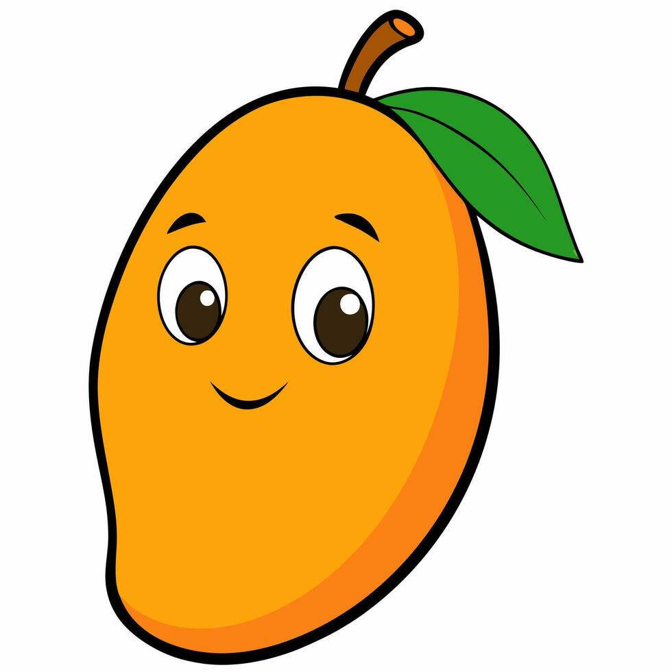 Cute cartoon fruit mango isolated on white background. Front view. vector
