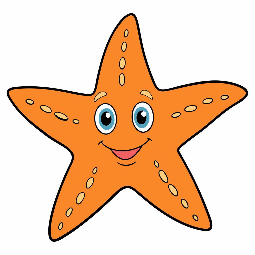 Cute cartoon starfish isolated on white background. Front view. vector