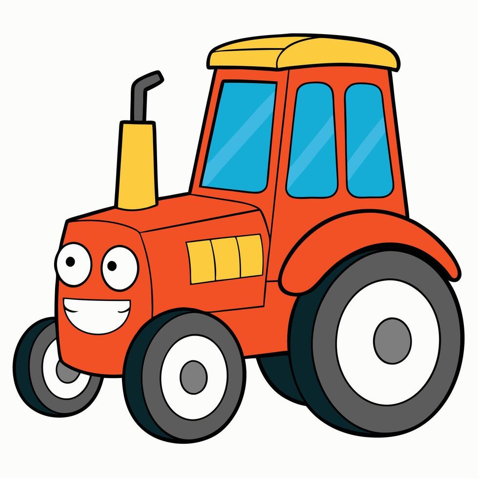 Tractor on white background, flat isolated illustration of red tractor, icon of farm transport, art for children . vector