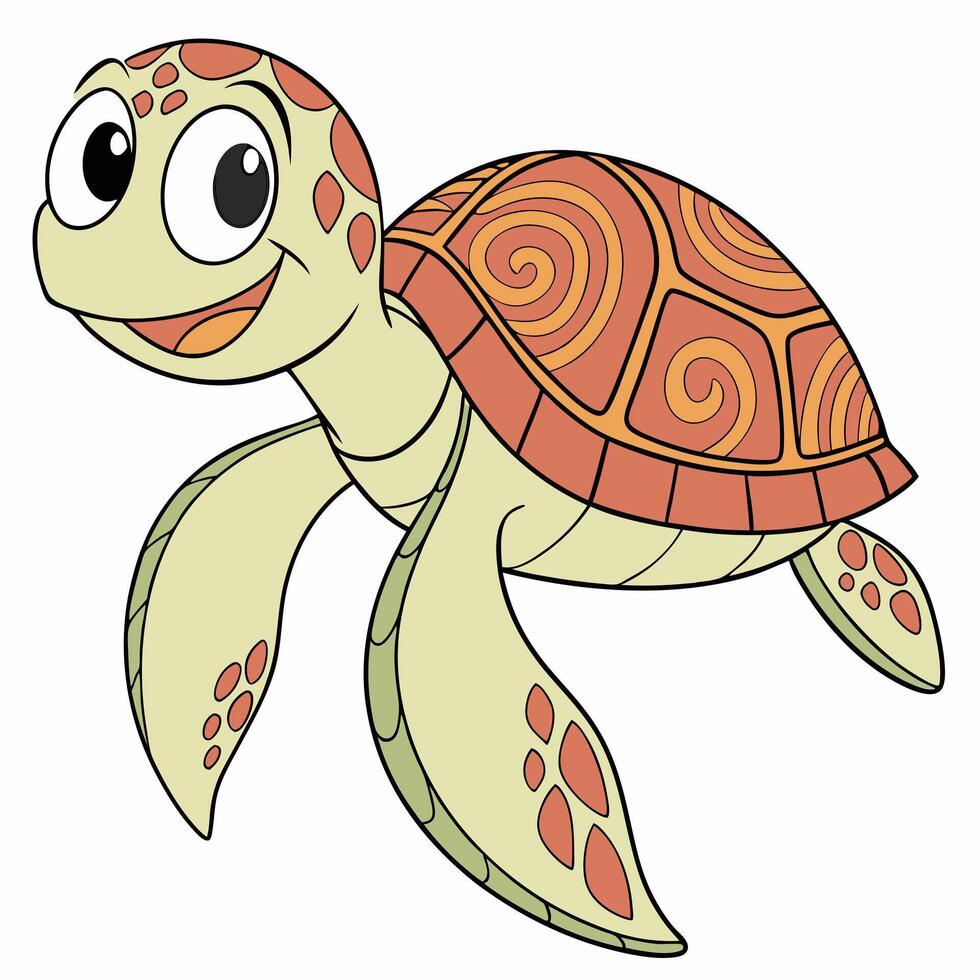 Cartoon turtle isolated on white background. Side view. vector
