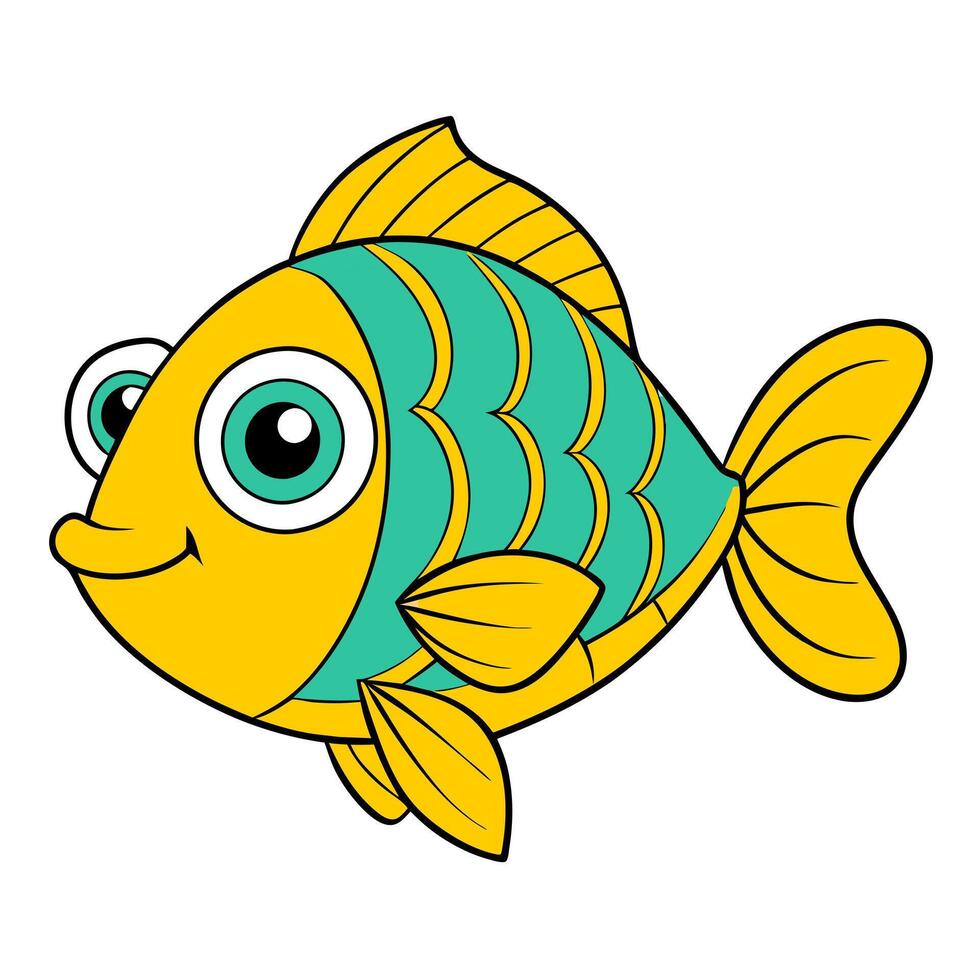 Cute cartoon fish isolated on white background. Side view. vector